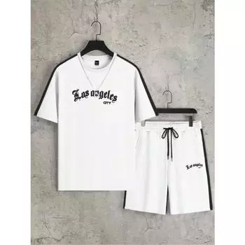 Street Trend Men s Suit Simple Letter Printed Flower Color Round Neck Short Sleeve Shorts Fashion Casual Two Piece Suit Clothing 3XL