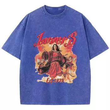 Street Women Washed T-Shirts Virgin Mary Lovesprinted Tee Shirts Comfortable Crewneck Cotton Oversize Tees Summer Clothes S