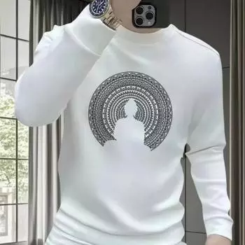 Streetwear Fashion Sweatshirts Autumn New Men s O-Neck Printing Trend Casual All-match Long Sleeve Pullovers Loose T-shirt Tops S белый