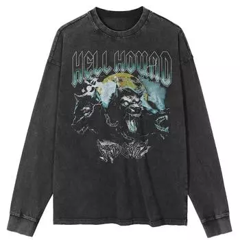 Футболка уличная с принтом HOWL DOG, черная, стираная, хлопковая, унисекс, топы, футболки, большие размеры, длинная футболка S чёрный