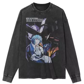 Футболка уличная с рисунком японского аниме, черная, стираная, хлопковая, унисекс, топы, футболки, большие размеры, длинная футболка S чёрный