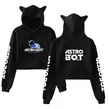 Streetwear Women Sexy Astro Bot Anime Print Cropped Sweatshirts Oversize Loose Harajuku Pullovers Spring Korean Casual Tops XS белый