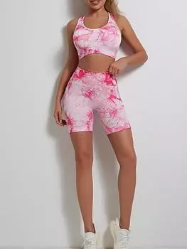 Стрейч-одежда для йоги с принтом тай-дай, спортивный костюм для бега и фитнеса, красивые трикотажные шорты для фитнеса с ягодицами, женские шорты для фитнеса S розовый