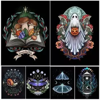 Стрекоза, мотылек, улитка, гриб, призрак, волшебный котел, холст, настенное искусство, элементы колдовства, иллюстрация, художественный постер 21cm30cm NoFrame