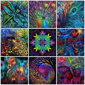 Стрекоза павлинье перо 5D DIY алмазная живопись наборы крестиков Алмазная вышивка полная круглая дрель мозаика домашний декор Full Round 20x20CM