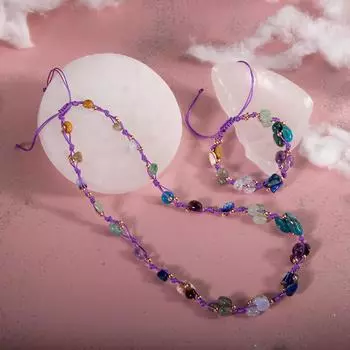 Стрелец ожерелье браслет комплект Аметист, яшма, халцедон, лабрадорит, лазурит, синий апатит, зеленый авантюрин