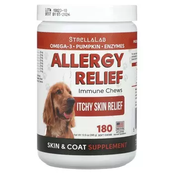StrellaLab, Allergy Relief, Immune Chews, для собак, 180 мягких жевательных таблеток, 396 г (13,9 унций)
