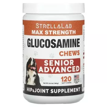 StrellaLab, Max Strength Glucosamine Chews, для собак, продвинутый, 120 мягких жевательных таблеток, 360 г (12,6 унций)