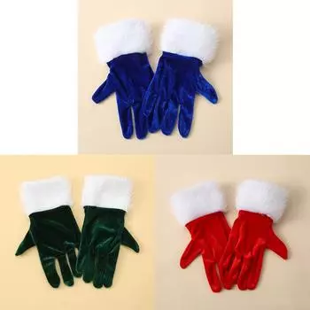 Stretch Fit Christmas Mittens Plush Accessories Santa Gloves зелёный