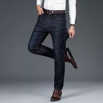 Эластичные джинсы мужские среднего возраста свободные прямые брюки мужская одежда 28 синий