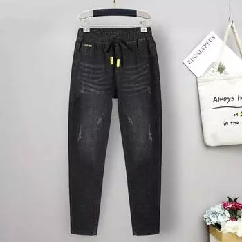 Stretch Jeans Women s Large Subhalen Pants Foreign-style Thin Fat Mom Wide-legged Pants Jeans with Carrots Comfort Waist Pants L