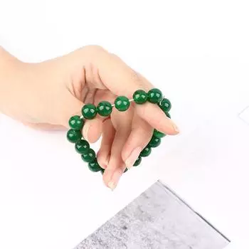 Stretchy Round Beads Bracelet Dark Green Gemstone Bangle