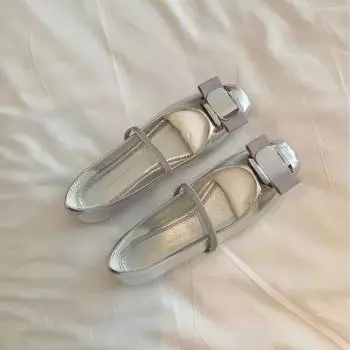 Строгий отбор ~ Версия из коровьей кожи Su Yinyin того же стиля, туфли Мэри Джейн на плоской подошве с квадратным бантом, женские балетки на плоской подошве 35