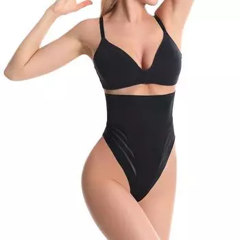 Стринги больших размеров с высокой талией и подтяжкой живота, полосатые сетчатые брюки для коррекции фигуры, сексуальные стринги с подтяжкой ягодиц L чёрный