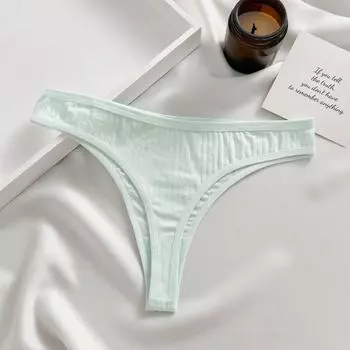 Стринги для женщин, мягкие хлопковые стринги, сексуальное нижнее белье с низкой талией и Т-образной спинкой, удобные трусики, нижнее белье для девочек S светло-зеленый