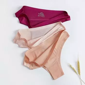 Стринги Ice Silk невидимые цельные женские трусы сексуальные однотонные трусы с низкой талией спортивные трусики для фитнеса M