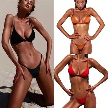 Стринги Купальник Бикини Бюстгальтер Женский Сексуальный Купальник Бикини Женские купальники Нижний Пляж Однотонные Купальники L жёлтый