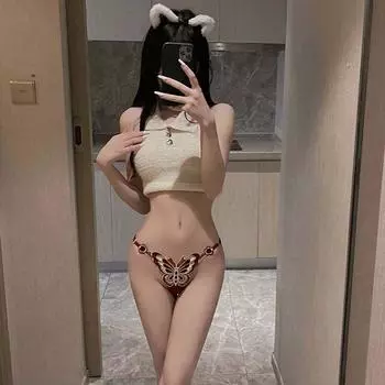 Стринги с вышивкой, однотонные трусы с рисунком бабочек, нижнее белье, сексуальное нижнее белье, женские трусики