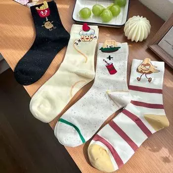 Stripe Cartoon Chips Hamburger Ankle Socks Letter Women s Summer Cartoon Socks Streetwear Style 1