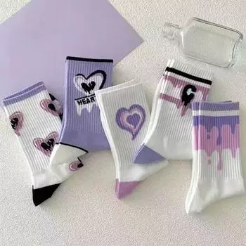Stripe Cartoon Short Socks Heart Mid Tube Socks Fashion Women s Stockings Winter Style B