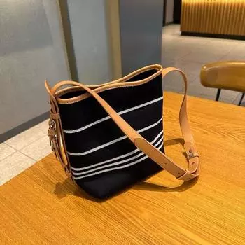 Stripe Cloth Bag Women s Bag 2025 Popular Casual Bag High Quality Original Design Simple Western Style Shoulder Bag Messenger Bag Small bucket bag 25166 medieval blue and white