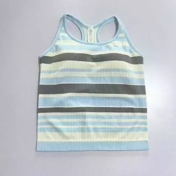 Stripe Ebb Yoga Clothes Vest Women I-Shaped Fixed Chest Pad Integrated Long Running Sports Workout Clothes Beauty Back Light blue L