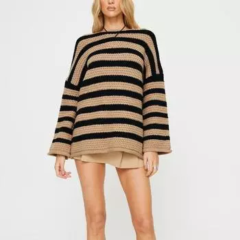 Stripe Knitted Pullover Sweaters Women Fashion Simple Casual Loose O Neck Long Sleeve Knitting Sweater Female Autumn Winter New S зелёный