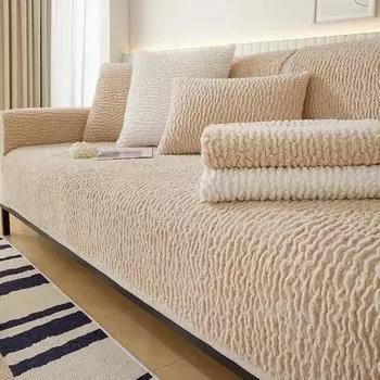 Stripe Lamb Plush Sofa Cushion All Season Universal Soft Sofa Towel Non Slip Cushion Backrest Cover Cloth Room Home Decoration 70x70