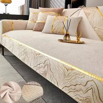 Stripe Print Chenille Sofa Cover Mat Luxury Universal Non-Slip Couch Slipcovers L-shaped Sofa Towel Protector for Living Room A 70x70