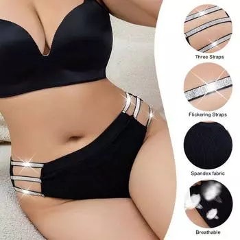 Stripe Silver Thin Belt Panties Cotton Crotch Women s Briefs Comfortable Hollow Out Thong Lingerie L