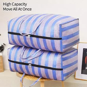 Stripe Woven Bag Large Capacity Storage Bags Luggage Packing Bag Quilt Clothing Moving Bags Zipper Pouch Wardrobe Organizer Tote