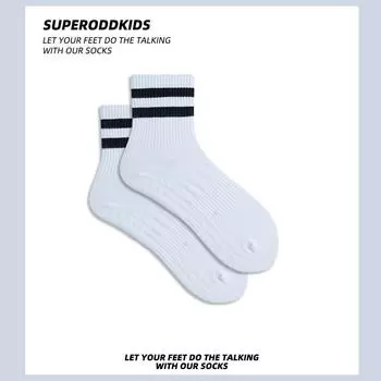 Stripe Yoga Socks Breathable Non-Slip Socks Cotton Pilates Training Tube Socks Ins Trendy Sports Socks Women Y8607 1 Pair-Pure White-Medium Short Stripes Yoga Socks