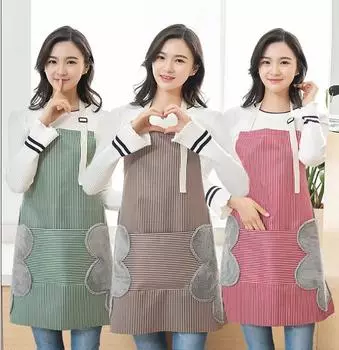 Striped Apron Can Wipe Hands Anti-Fouling Waterproof And Oil-Proof Ladies Halter Neck Waist Adjustable Kitchen Apron зелёный