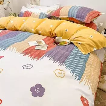 Striped Bedding Set Boys Girls Single Double Queen King Full Size Flat Sheet + Duvet Cover + 2pc Pillowcase Home Textile B90D AU-Sigle150x200 4pcs