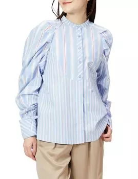 striped bib yoke blouse LWFB221161 BLU F [Lily Brown] Yarn-dyed Women s синий