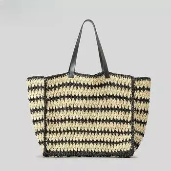 Полосатая соломенная сумка, женская, большой емкости, для отдыха на море, пляжная сумка, плетеная вручную, сумка через плечо