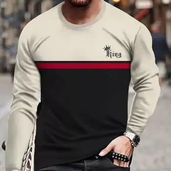 Полосатый принт с короной Мужские футболки с длинным рукавом Футболки с круглым вырезом Повседневный свитер Мужская одежда Большие размеры XS красный