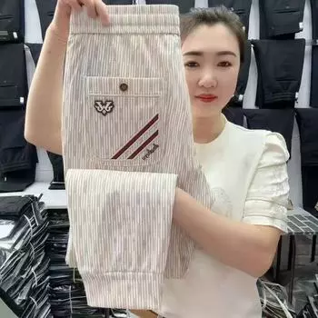 Striped Ice Silk Quick-drying Casual Pants for Men s Summer Thin Loose Sports Harem Pants M