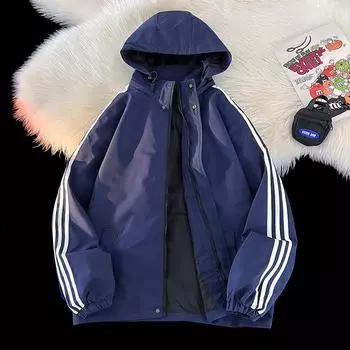 Striped jacket men s hooded spring and autumn new jacket men s casual men s loose versatile tops for men M