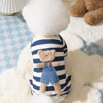 Striped Pet Dog Jumpsuit Spring Autumn Medium Small Dog Clothes Cute Bear Pattern Pet Pajamas Kitten Puppy Sweatshirt Dog Coat XS