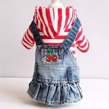 Striped Pet Strap Denim Skirt Small and Medium Dogs Teddy Bigbear Dog Clothes Spring Autumn Winter XS