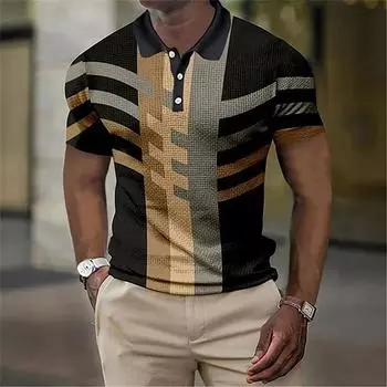 Striped Printed Top Men s Lapel Short Sleeved Polo Shirt S хаки