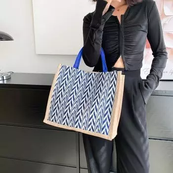 Полосатая сумка-тоут Большая вместимость Модная сумка через плечо Модная сумка-тоут Bento Bag жёлтый