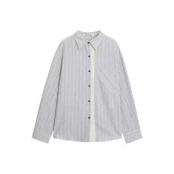 Striped Women s Long Sleeved Shirt Fashionable Contrasting Single Pocket Blouses Korean Commuting Style Lady Clothing S