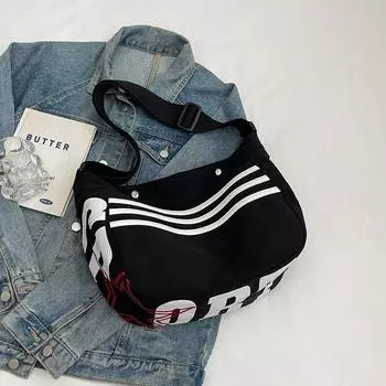 Stripes Canvas Bag Women s 2025 New Arrival Work Clothing Oxford Cloth Sports Dumpling Bag Casual Easiest for Match Shoulder Messenger Bag Black