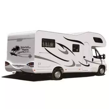 Stripes Graphics (Two side)+Back body Coconut tree style Vinyl Graphics Kit Decals Car Stickers for Caravan Travel Trailer Camper Van