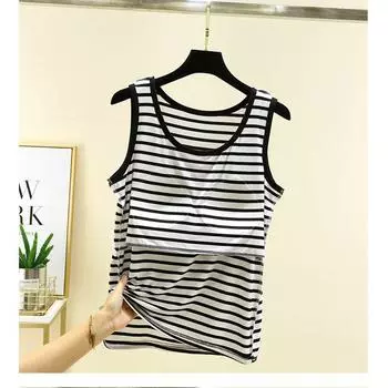 Stripes Thin Chest Pad Vest Women s Summer Loose Sleeveless T-shirt Plus Size Bra-Free Modal Home Strap Tops White Stripes L (Recommendation 40.00 kg-60.00 kg