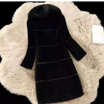 Стрижка овец 2024 зима новый продукт сращивание меха интегрированный средний и длинный искусственный мех лисы воротник пальто шуба S серый