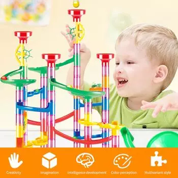 Строительная гоночная трасса Marble Run DIY Building Railway 105 предметов набор для детей 3D лабиринт шарики катятся игрушки разноцветный