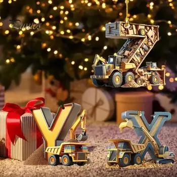 Строительная машина Буква Украшение с шнуром Легко повесить Экскаватор Буква Рождественская елка Подвесные украшения Подвески W